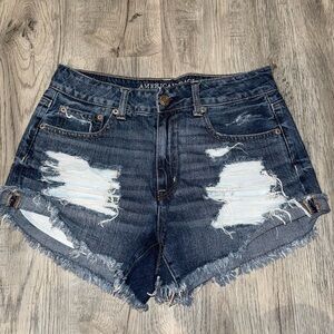 American Eagle Outfitters Dark Blue Distressed Jean Shorts